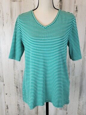 Chico's Striped V-Neck Short Sleeve Top Size 2